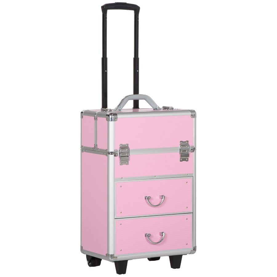 HOMCOM Kosmetikkoffer Trolley Make-up Koffer Kosmetikkoffer Vanity Verstellbarer Teleskopgriff 36L x 23B x 58H cm Alu ABS Rosa   Aosom von HOMCOM