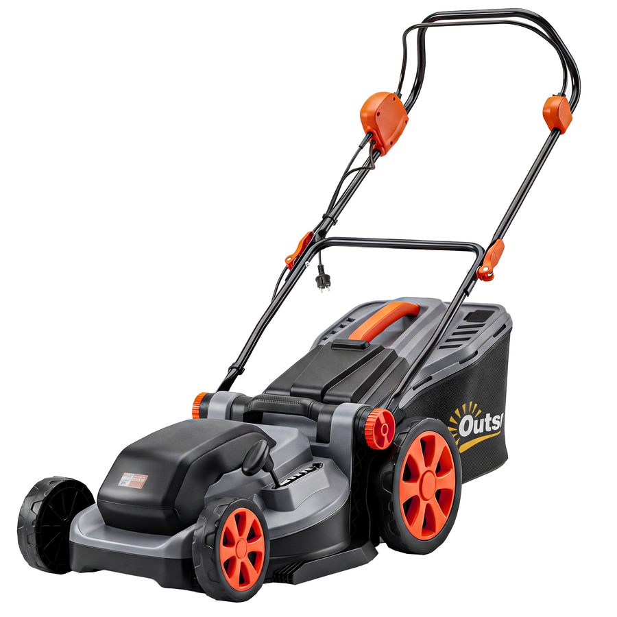Outsunny Elektrischer Rasenmäher 1800W mit 40 cm Schnittbreite, Mulchfunktion und 50L-Fangsack, abnehmbarer höhenverstellbarer Griff, 6 Schnitthöhen 25-75 mm, Hellgrau   Aosom von Outsunny