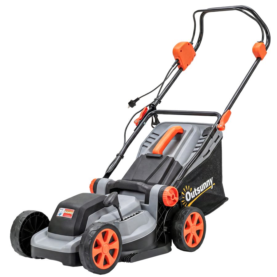 Outsunny Elektro Rasenmäher 1200 W mit 34 cm Schnittbreite 35L Fangkorb Mulchfunktion 6 Schnitthöhen Elektrischer Sichelmäher mit 3-fache Höhenverstellbar abnehmbar Griffe, Mäher für Rasen   Aosom von Outsunny