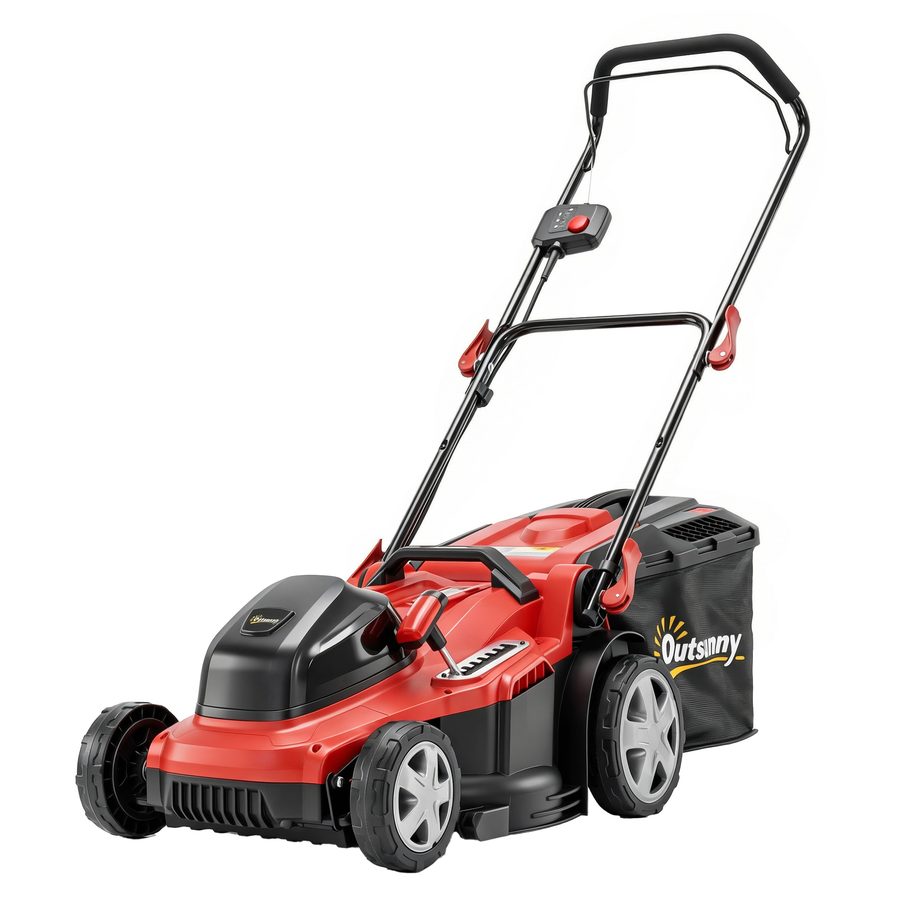 Outsunny Elektro Rasenmäher 800 W mit 40 cm Schnittbreite 45L Fangkorb Akkuanzeige Überlastschutz 7 Schnitthöhen Elektrischer Sichelmäher mit abnehmbar Griffe, Mäher für Rasen   Aosom von Outsunny