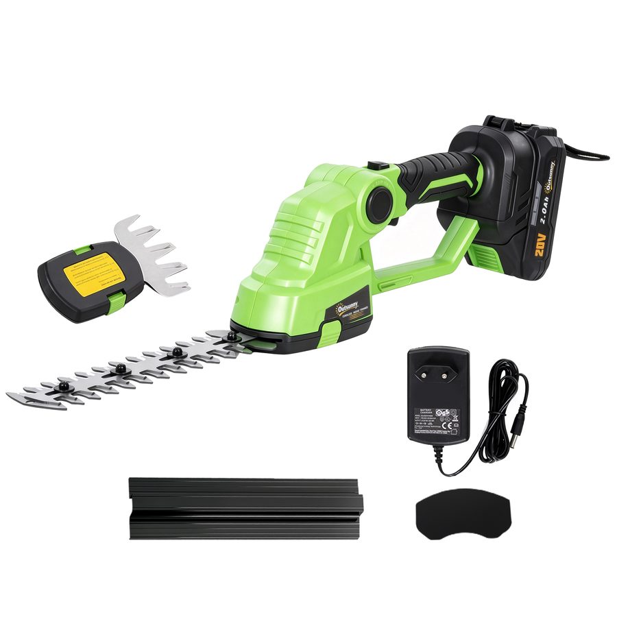 Outsunny 2-in-1 Akku Heckenschere Elektrischer Hecken & Strauchschere mit 20/10cm Schnittlänge, Ladegerät, 18V Akku 2,0 Ah für Äste, Sträucher, Zweige, Grün   Aosom von Outsunny