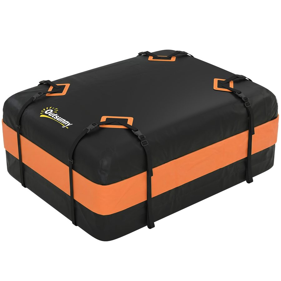 Outsunny Dachgepäckträger 425 Liter Wasserdicht, Autodach-Tasche mit 8 verstärkten Gurten, Anti-Rutsch-Matte und Türhaken, Für alle Fahrzeuge mit oder ohne Dachreling, Orange   Aosom von Outsunny