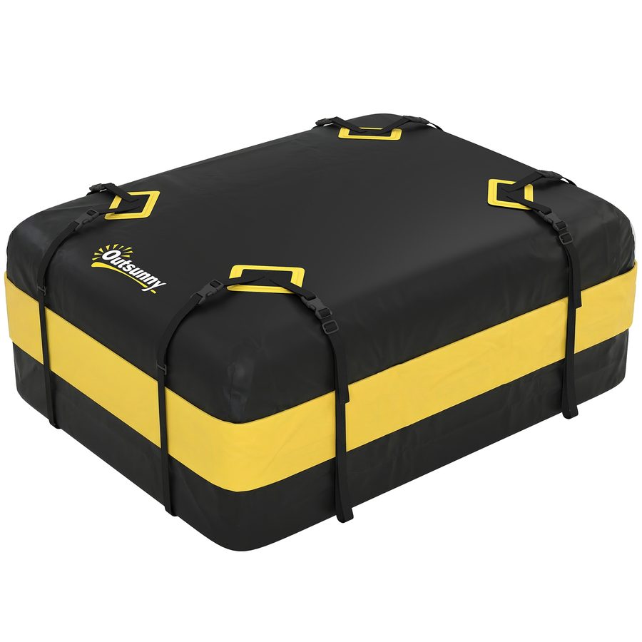 Outsunny Dachbox Auto 425L Wasserdicht Dachgepäckträger Tasche für alle Fahrzeugdächer mit/ohne Gepäckträger Gepäckbox mit 8 Verstärkte Gurte Rutsch-Matte Türhaken Gelb   Aosom von Outsunny