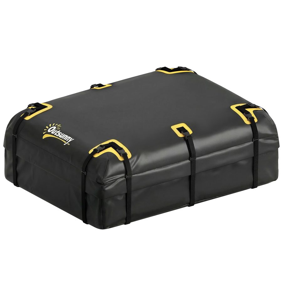 Outsunny Auto Dachbox 21 Kubikfuß Faltbar Wasserdicht Dachgepäckträger mit Anti-Rutsch-Matte 10 Schwerlastgurten 6 Türhaken Gepäckschloss Dachkoffer Gepäcktransport für Fahrzeuge mit/ohne Gepäckträger   Aosom von Outsunny