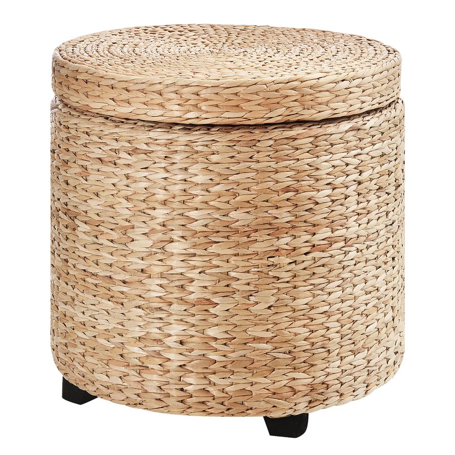 HOMCOM Sitzhocker mit Stauraum  Fußhocker mit Aufbewahrungsbox, abnehmbarer Deckel, Stroh Rattan, Khaki, Ø43x43cm  Aosom von HOMCOM