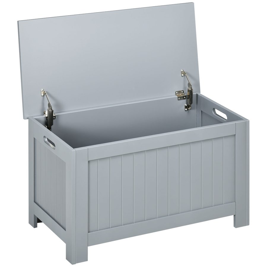 HOMCOM Truhe Aufbewahrungsbox 81x40x46cm vielseitig mit Griff Geräteschrank Holzwerkstoff Grau für Garten & Terrasse   Aosom.de von HOMCOM