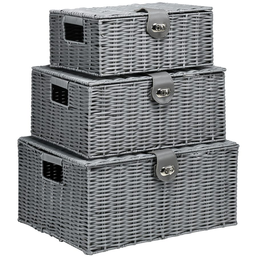 HOMCOM Aufbewahrungsboxen 3er-Set mit Deckel & Schnallen 18L 12L 7L für Wohnzimmer Grau   Aosom.de von HOMCOM