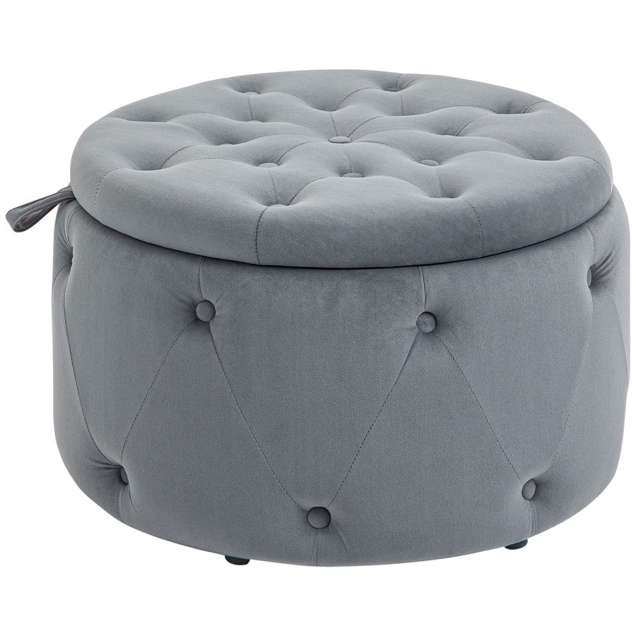 HOMCOM Sitzhocker mit Stauraum Polsterhocker Aufbewahrungsbox runde Ottomane mit Deckel Samtoptik grau Ø60 x 40 cm für Wohnzimmer & Schlafzimmer   Aosom.de von HOMCOM