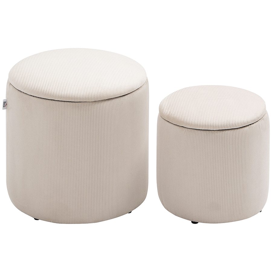 HOMCOM 2er Sitzhocker Ottomane mit Stauraum Fußhocker Aufbewahrungsbox Deckel Abnehmbar Bezug in Cordoptik Cremeweiß 40 x 40 x 41 cm   Aosom von HOMCOM