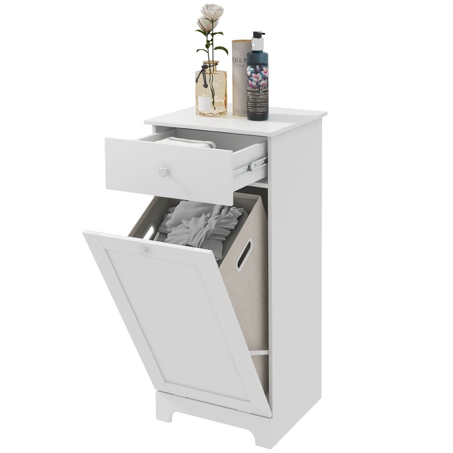 HOMCOM Badezimmermöbel mit klappbarem Wäschekorb, Aufbewahrungsmöbel mit Schublade - 40L x 40B x 90,5H cm - Weiß   Aosom von HOMCOM