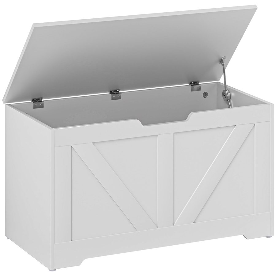 HOMCOM Aufbewahrungsbox, Aufbewahrungsbank mit klappbarem Deckel und Sicherheitscharnieren, rustikaler Stil, Möbel für Diele, Flur, Schlafzimmer, Wohnzimmer, 80 x 40 x 45 cm, weiß   Aosom