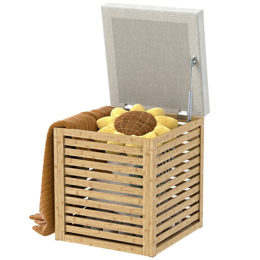 HOMCOM Aufbewahrungsbox, Aufbewahrungshocker mit 54,76 L, lamellenförmiges Design, naturbelassener Bambusrahmen, belastbar bis 120 kg, 40 x 40 x 47 cm, Naturholz   Aosom von HOMCOM