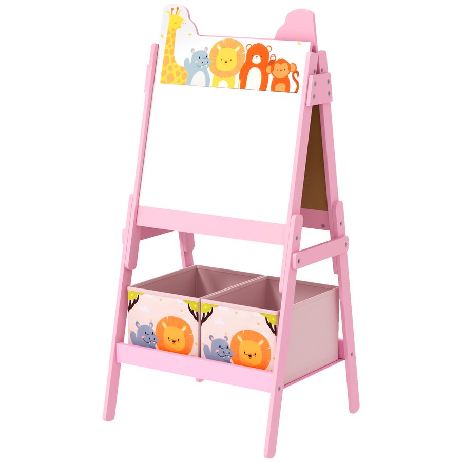 AIYAPLAY 2-in-1 Kindertafel, doppelseitige Kinder Staffelei, Staffelei mit Kreidetafel, Whiteboard, Aufbewahrungsboxen, für Kinder 3-8 Jahre, Rosa   Aosom von AIYAPLAY
