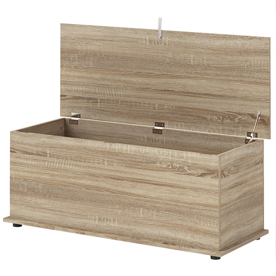 HOMCOM Aufbewahrungsbox, Aufbewahrungsbank mit klappbarem Deckel und Sicherheitsscharnieren, Schuhsitzbank für Flur, Schlafzimmer, Wohnzimmer, 100 x 40 x 40 cm, Naturholz   Aosom von HOMCOM