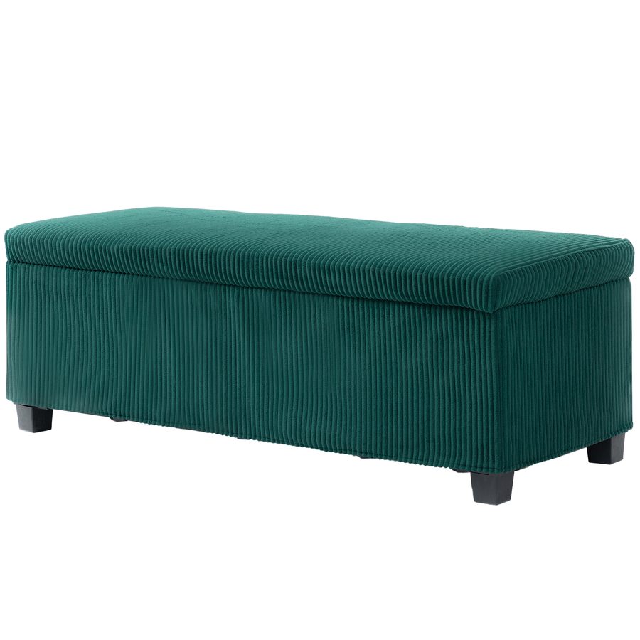 HOMCOM Samt Cord Aufbewahrungshocker 84L Hocker Bank End Of Bed Aufbewahrungsbox Fußstütze mit Deckel, für Wohnzimmer, Schlafzimmer, Eingangsbereich, 112 x 42 x 40 cm, Grün   Aosom von HOMCOM