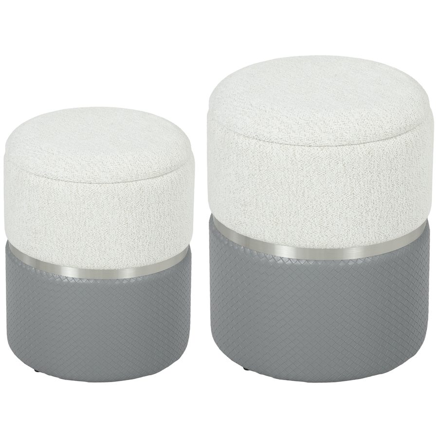 HOMCOM 2er-Set Stauraum-Poufs, runde Aufbewahrungsboxen, bezogen mit Chenille und PU, gepolsterter Sitz, für Flur, Schlafzimmer, Wohnzimmer, Grau und Creme   Aosom von HOMCOM