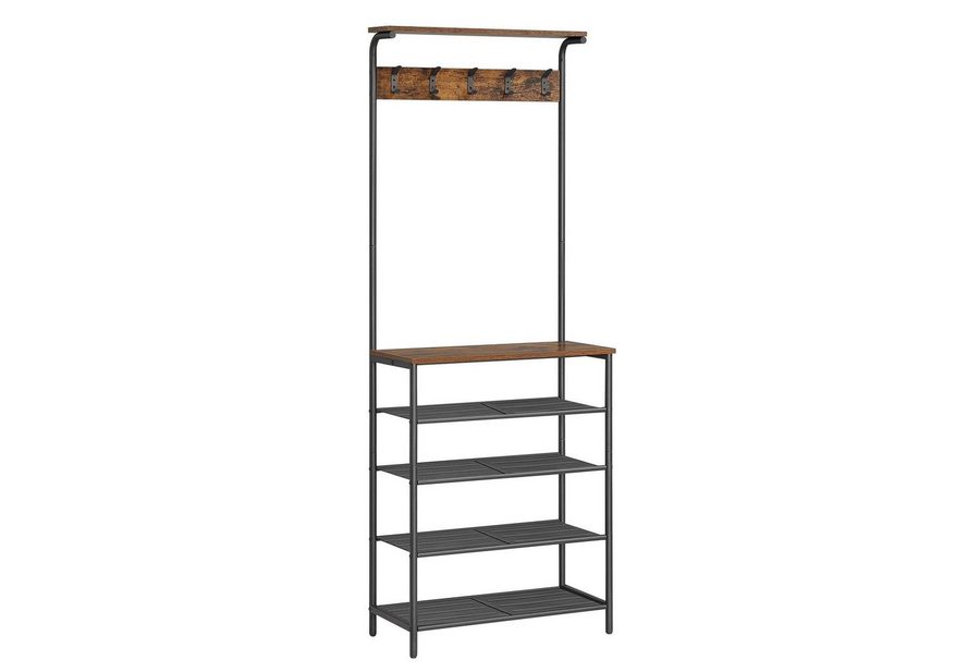 VASAGLE Garderobenständer Kleiderständer mit 5 Doppelhaken, Schlafzimmer, Flur, Industrie-Design, mit 5 Ebenen, eine Ablage oben