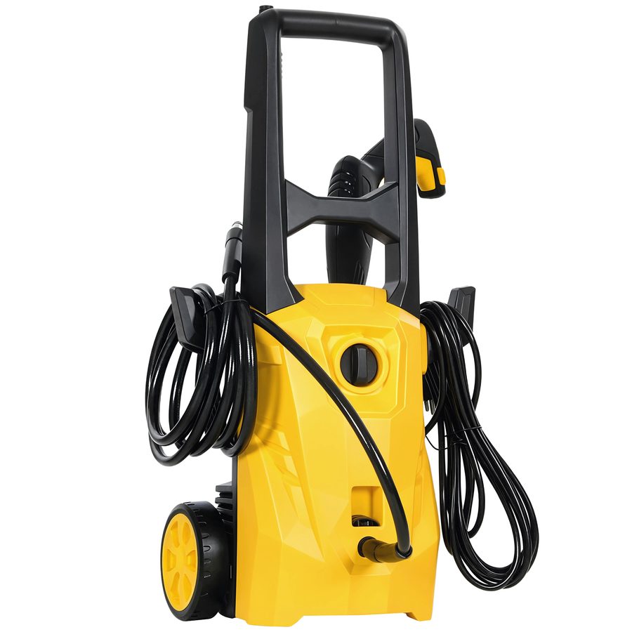 Outsunny Hochdruckreiniger 1600W, 120 bar, 390 L/h, mit Aluminium-Pumpe, Automatische Abschaltung, 3 m Schlauch, Verstellbare Düse, Räder für Zuhause, Garten, Auto, Gelb   Aosom von Outsunny