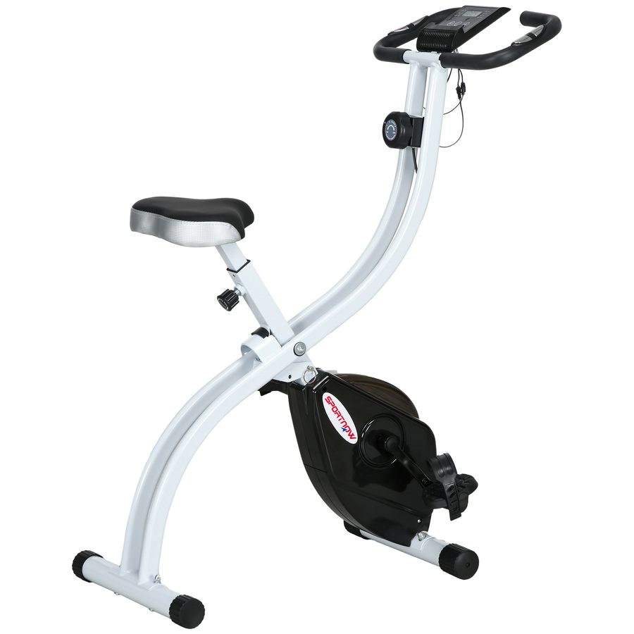 SPORTNOW Klappbarer magnetischer Heimtrainer mit 8 Widerstandsstufen und LCD-Monitor, verstellbarer Sitz, Tablet-Halter, Rollen, Pulssensor, aus Stahl, Schwarz   Aosom von SPORTNOW