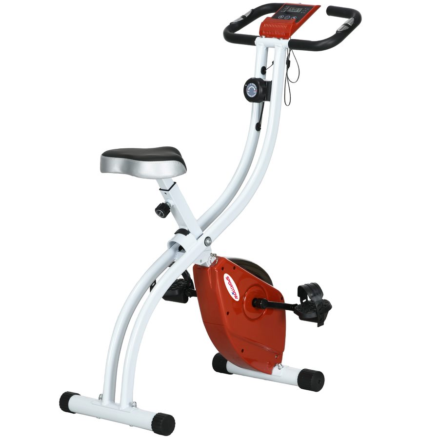 SPORTNOW Klappbarer Magnetischer Heimtrainer mit 8 Widerstandsstufen und LCD-Monitor, Indoor-Bike mit verstellbarem Sitz, Tablet-Halter, Rollen, Pulssensor, aus Stahl, Rot   Aosom von SPORTNOW