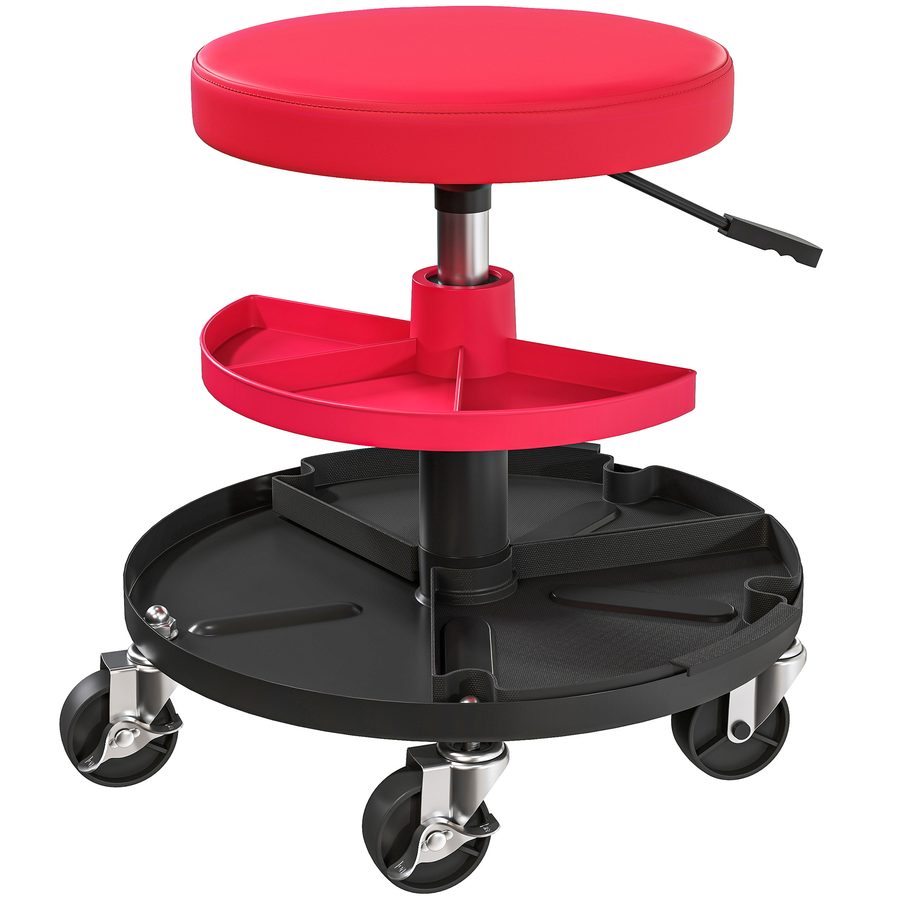 HOMCOM Werkstatthocker mit Rollen Tabletts höhenverstellbar 40-51cm Rollhocker bis 135 kg belastbar drehbar Arbeitshocker Rollsitz Drehhocker Ø38 cm Werkstattsitz für Werkstatt Rot   Aosom von HOMCOM