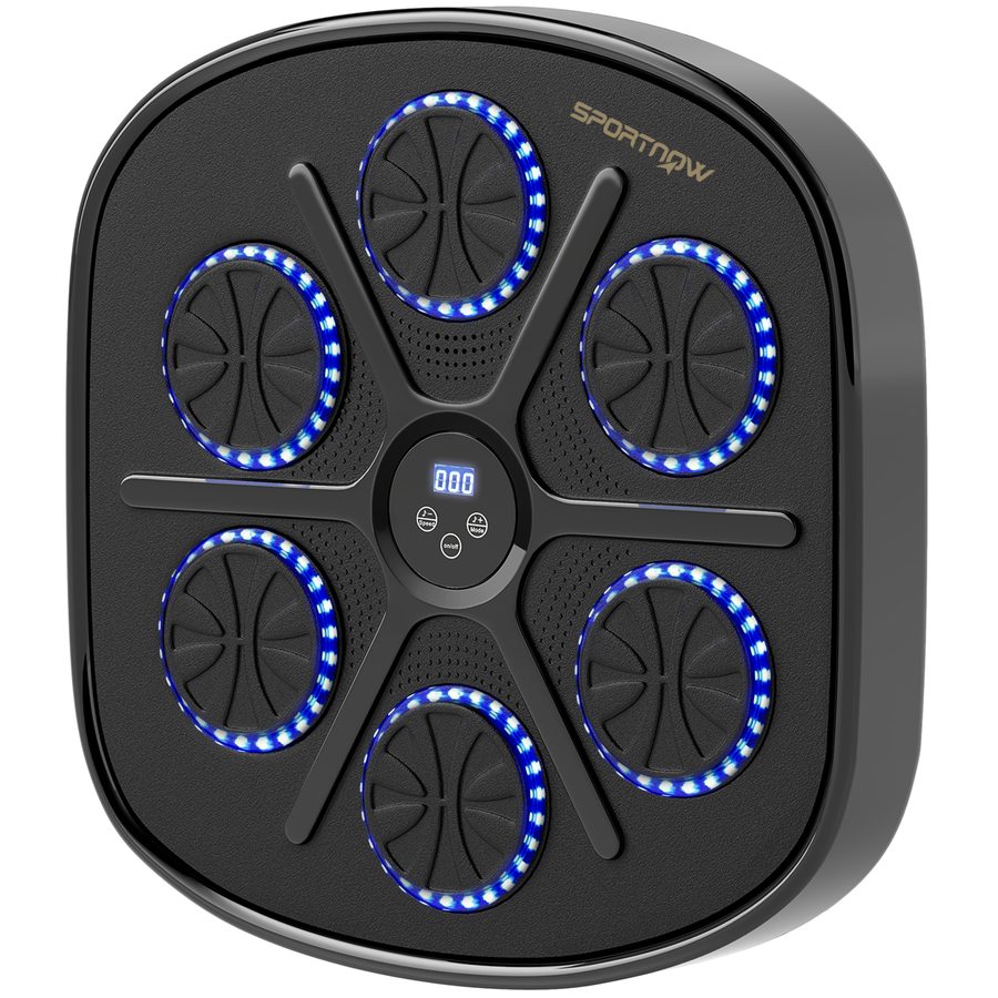 SPORTNOW Music Boxing Machine, elektronische Bluetooth Boxmaschine mit LED-Leuchten, Musik, Wandmontage Boxziel für Erwachsene, Heimübungen, Schwarz   Aosom