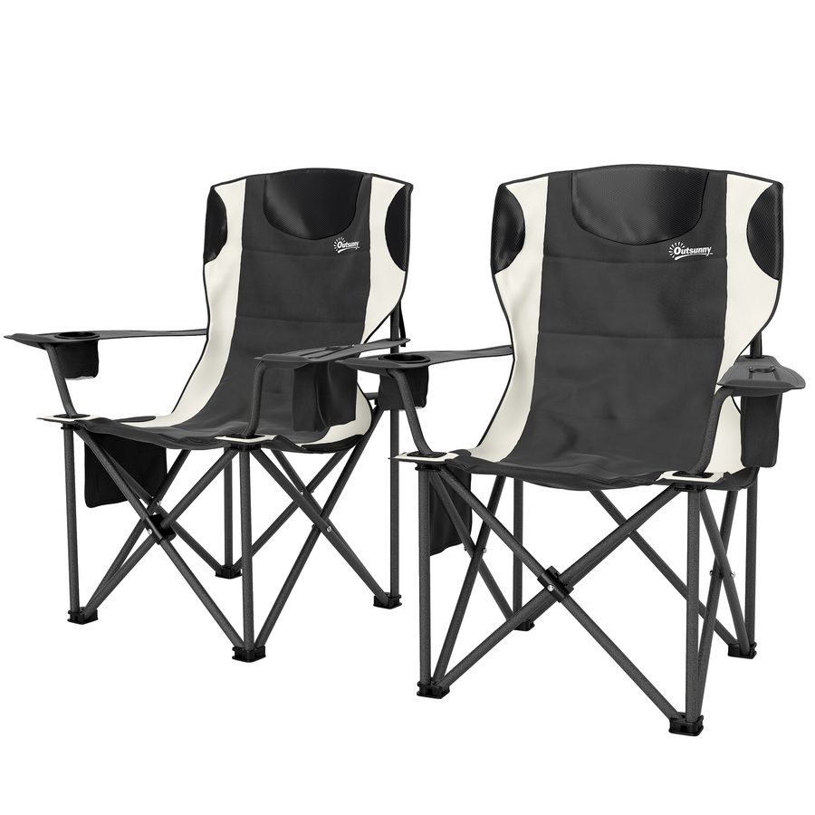 Outsunny 2er Set Faltstuhl faltbar Campingstuhl mit Armlehnen Getränkehalter Kopfstütze Kühltasche Outdoor Klappstuhl bis 120kg belast gepolstert Angelstuhl Gartenstuhl für Garten Camping   Aosom von Outsunny