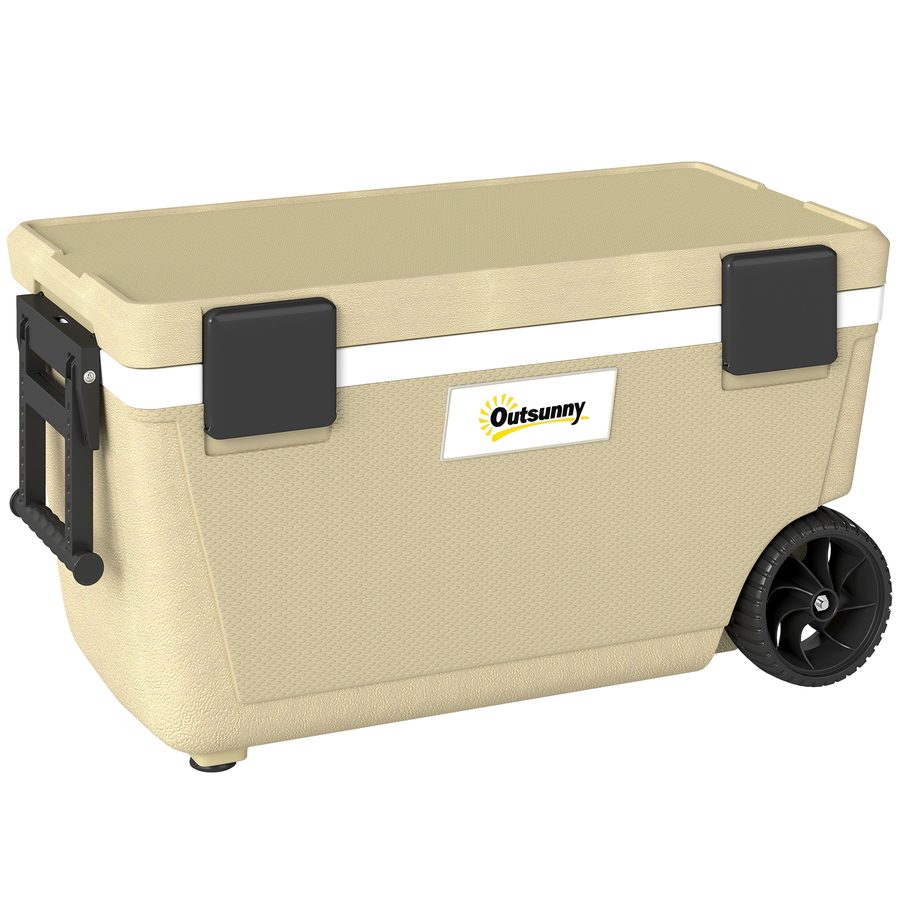 Outsunny Kühlbox 70L Große Passive Thermobox bis zu 72 Std. Kühlung, mit PU-Vollschaumisolierung Rädern Ablassventil Griff, Tragbare Kühlbox aus Kunststoff, ohne Strom, für Camping Picknick   Aosom von Outsunny