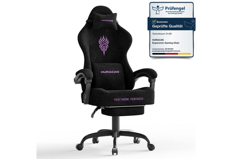 Huracan Gaming-Stuhl Massage Gaming Sessel mit Fußstütze 90-135° Rückenlehne einstellbar, Bürostuhl Ergonomisch,Verstellbarem Lenden- & Kopfkissen,mit Fußstütze von Huracan