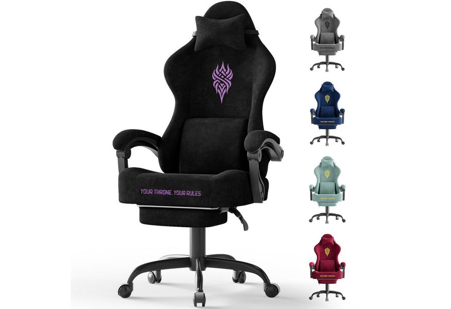 Ferghana Gaming-Stuhl Gaming-Stuhl: Kopfstütze, Lendenkissen, Armlehnen, Fußstütze (Packung), Ergonomischer PC-Stuhl,Rückenlehne 90°-125° von Ferghana