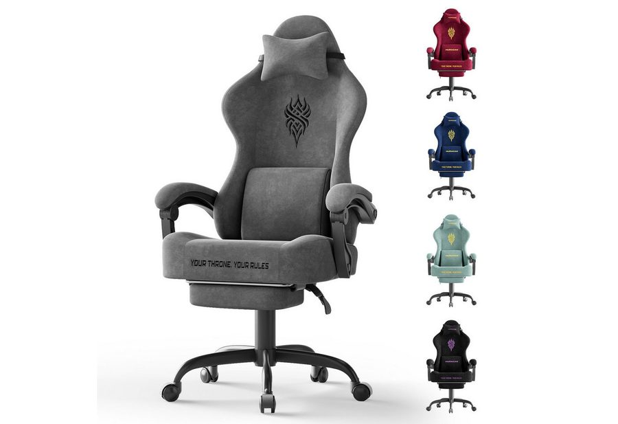 Ferghana Gaming-Stuhl Gaming-Stuhl: Kopfstütze, Lendenkissen, Armlehnen, Fußstütze (Packung), Ergonomischer PC-Stuhl,Rückenlehne 90°-125° von Ferghana