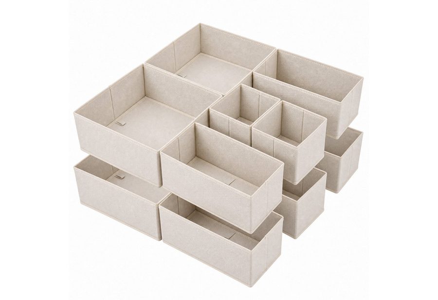 Sekey Aufbewahrungsbox Aufbewahrungsboxen Set us Vliesstoff Faltbare Stoffboxen Organizer (12 St), Beige S (28×28×13×4, 14×28×13×4, 14×14×13×4) – für Schubladen/Regale von Sekey
