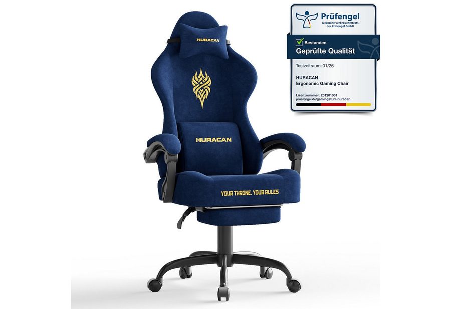 Huracan Gaming-Stuhl Massage Gaming Sessel mit Fußstütze 90-135° Rückenlehne einstellbar, Bürostuhl Ergonomisch,Verstellbarem Lenden- & Kopfkissen,mit Fußstütze von Huracan