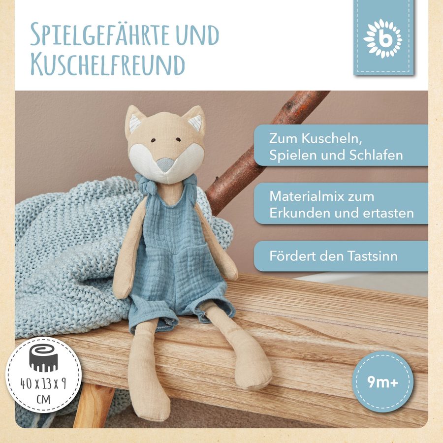 Bieco Kuscheltier aus Leinen & Musselin Fuchs - ab Geburt von Bieco