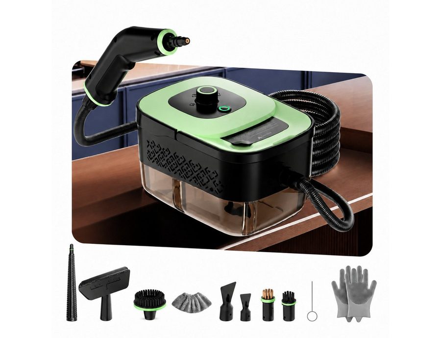 Fyrove Dampfreiniger Handdampfreiniger mit Zubehör für Küche, Bad & Fugen, 1500 W, mit Dampfpistole, Bürsten, flexiblem Schlauch & transparentem Tank