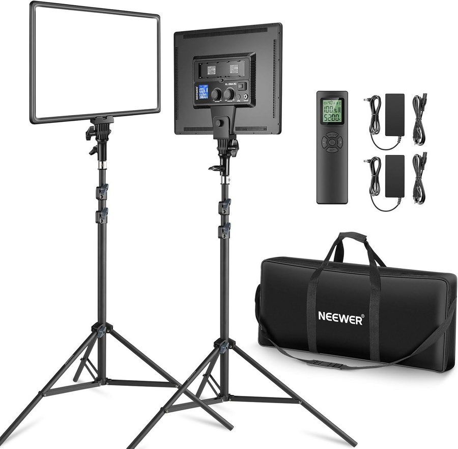 Neewer Videoleuchte 2 STK 18" LED Videolicht Panel Set, 45W Dimmbar Streaming licht, 3200K-5600K, CRI 97+ 4800Lux, mit Fernbedienung & Lichtständer