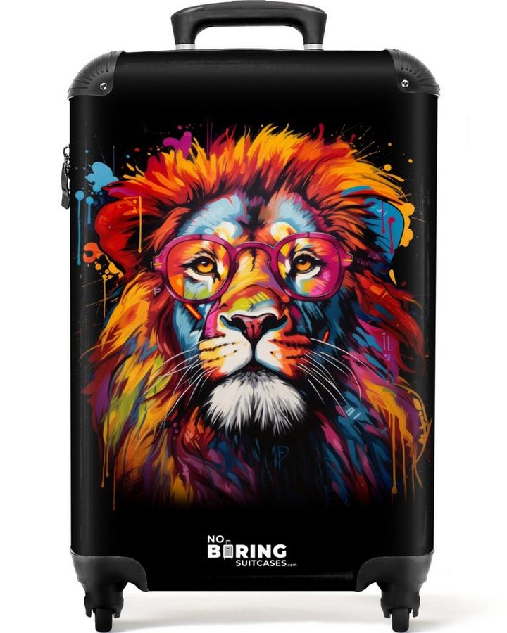 NoBoringSuitcases.com© Hartschalen-Trolley Bunter Löwe im Graffiti-Stil 55x35x20cm, Reisetasche mit Rollen, Koffer Handgepäck Flugzeug