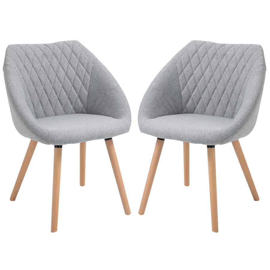 HOMCOM Set aus 2 Skandinavischen Design Esszimmerstühlen - Schlankes Buchenholz helle Beine - Linen Grau   Aosom von HOMCOM