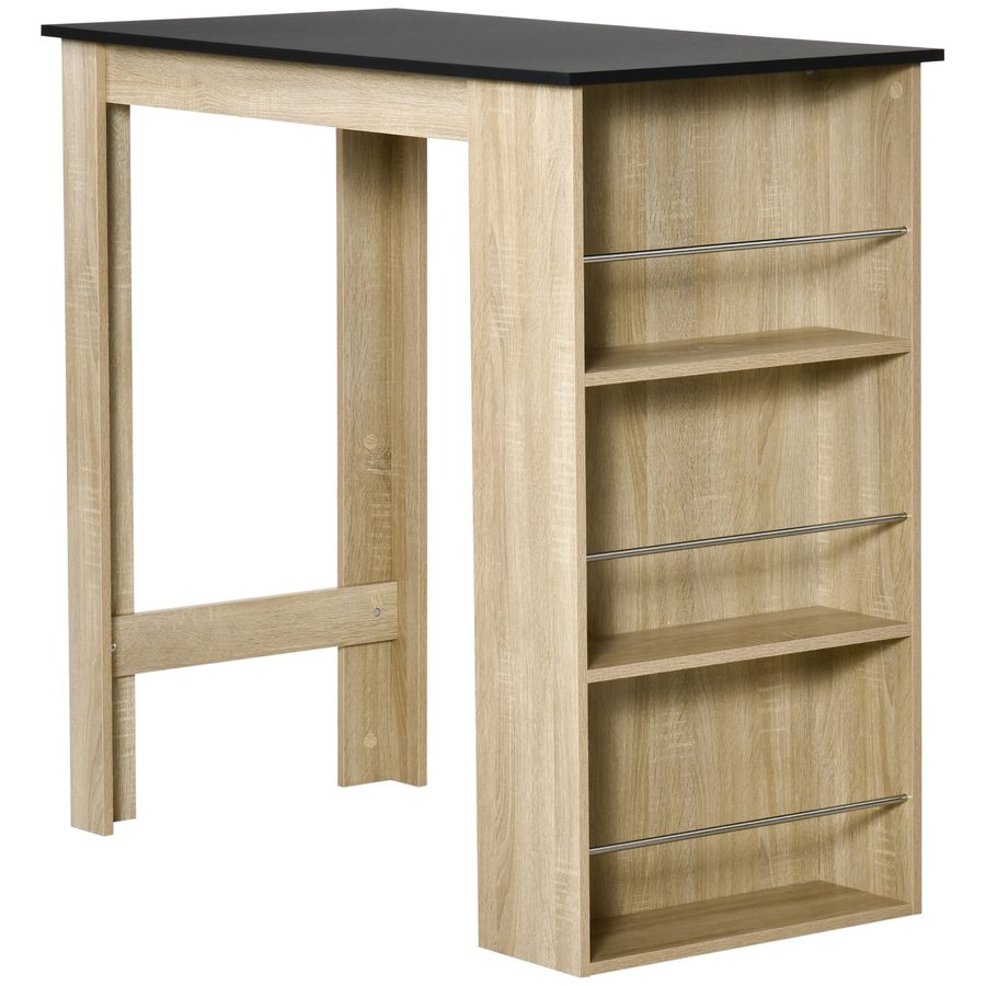 HOMCOM Bartisch hoher Küchentisch Stehtisch - Maße 112L x 57B x 106H cm - 3 Regale - Eiche Schwarz Optik   Aosom von HOMCOM
