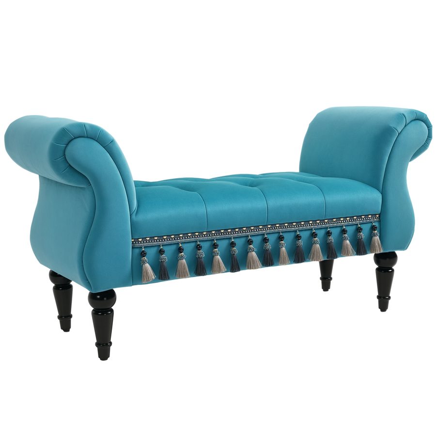 HOMCOM Sitzbank  Luxuriöse Polsterbank, Hockerbank aus Polyester und Kautschukschaum, Stilvoll, Blau, 117x40x58cm  Aosom