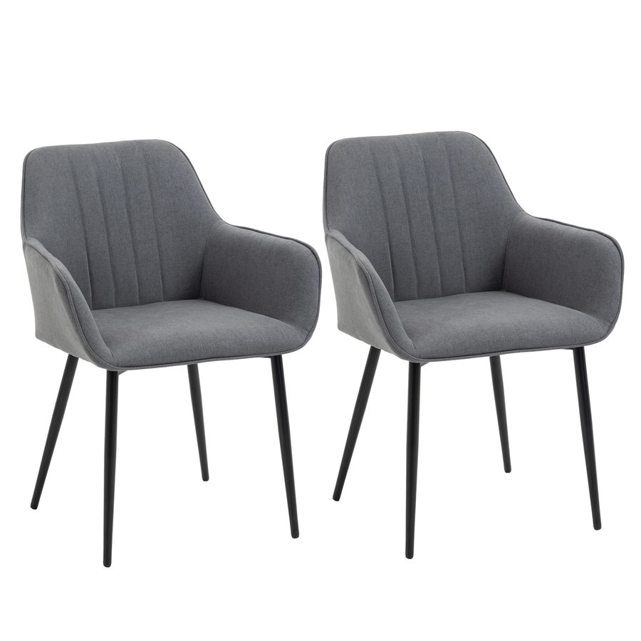 HOMCOM Esszimmerstühle mit Armlehne, bis 120kg, graue Stühle Esszimmer, Leinenbezug, Metallbeine, 59,5x56,5x81cm   Aosom.de von HOMCOM