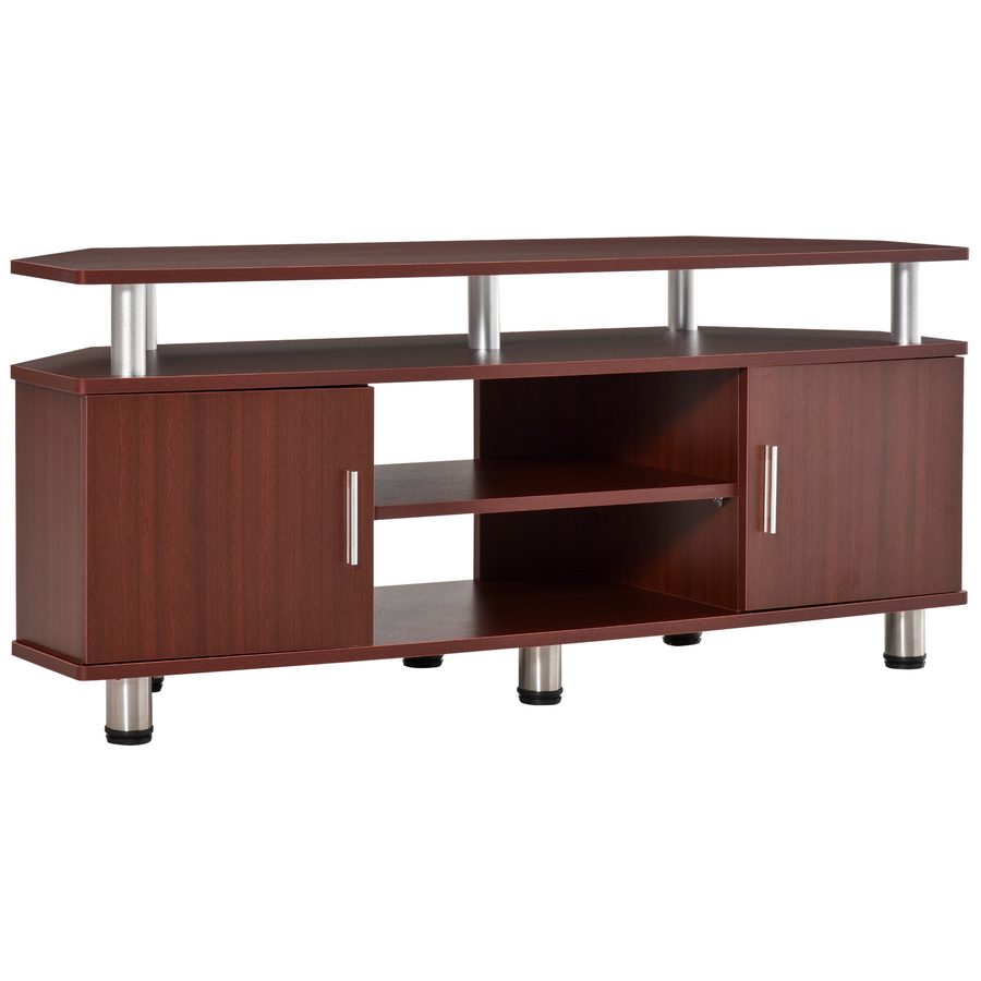 HOMCOM TV-Ständer für Wohnzimmer mit 2 Regalen und 2 Schränken, aus MDF und Edelstahl, Braun, 120x39,5x52cm   Aosom von HOMCOM