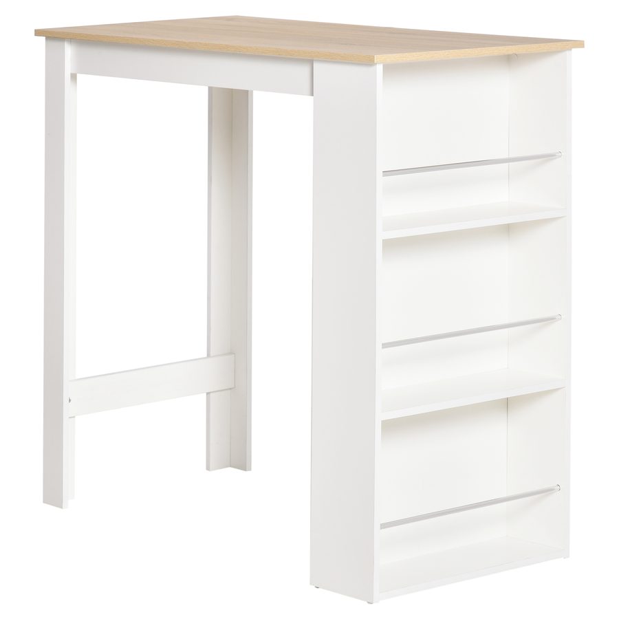 HOMCOM Bartisch hoher Küchentisch Stehtisch - Maße 112L x 57B x 106H cm - 3 Regale - heller Eichen-weiß-Look   Aosom von HOMCOM