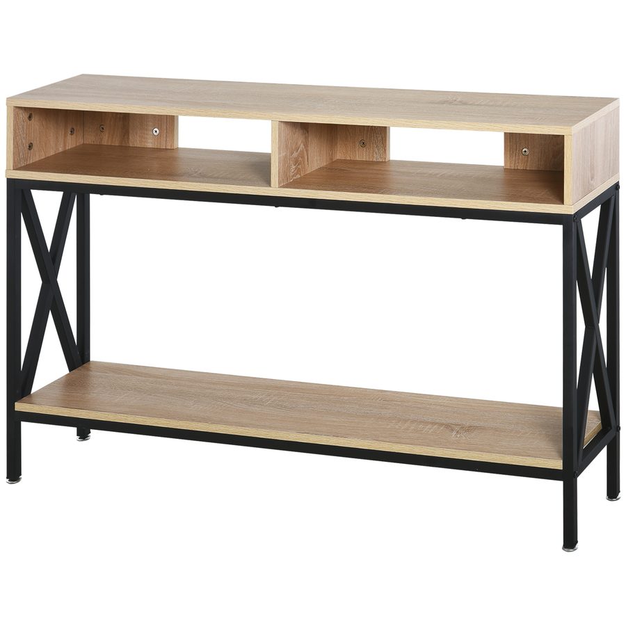 HOMCOM Konsolentisch Eintritt Konsolentisch Industrial Multifach 120 x 23,5 x 75 cm Eiche Holz   Aosom von HOMCOM