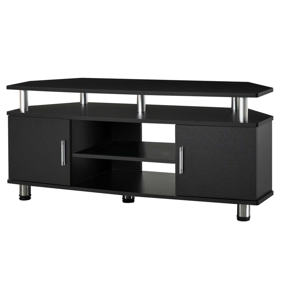 HOMCOM TV-Bank im zeitgenössischen Design mit Multi-Aufbewahrung: 2 Türen Zentrale Nische Regal Große Plattform 120L x 40B x 52H cm Schwarz Chrom   Aosom von HOMCOM