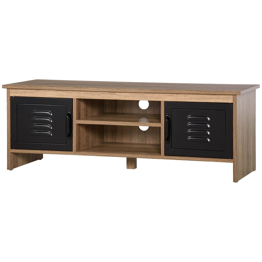 HOMCOM TV-Möbel TV-Bank 110 cm Industriedesign mit 2 Schränken, 2 Fächern, 2 Kabeldurchführungen, Holzmaserung Optik Schwarze Metalltüren   Aosom von HOMCOM