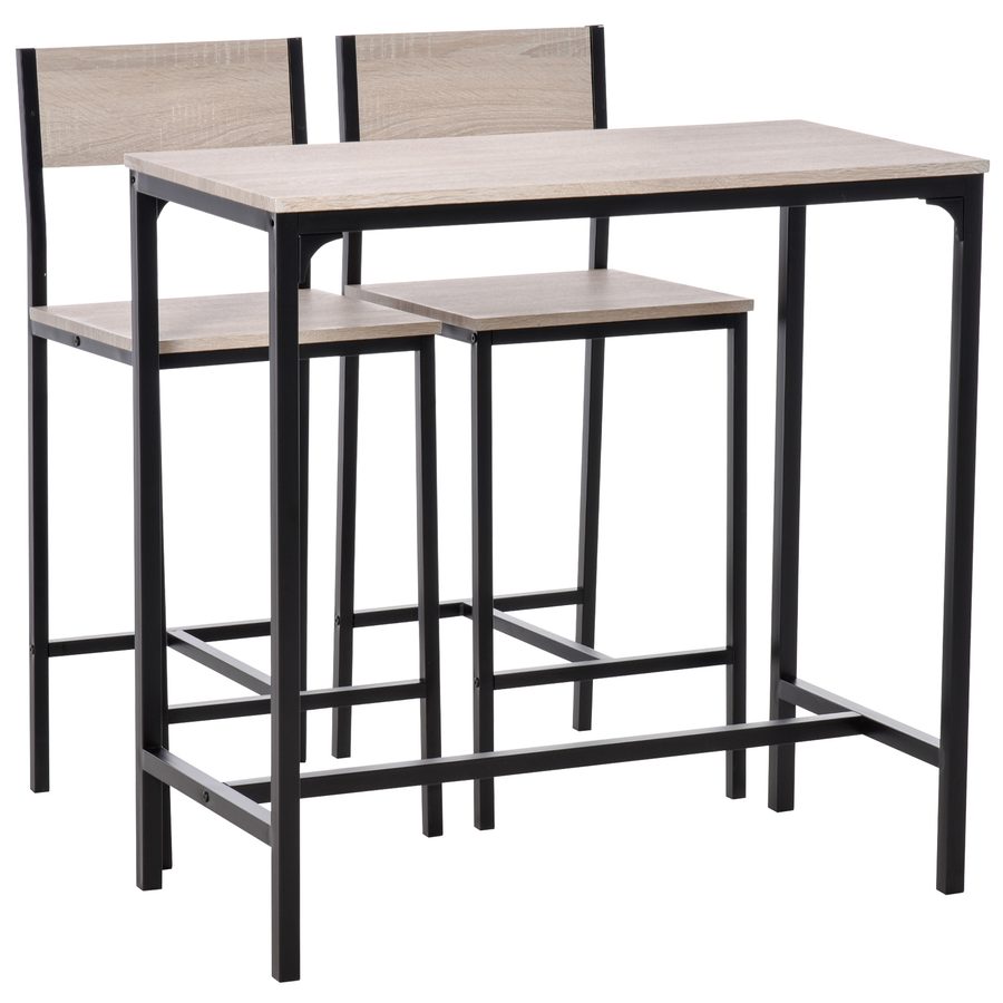 HOMCOM Bartisch mit 2 Stühlen 3-teiliges Tischset Barstuhl MDF in Natur und Schwarz 89x45x87cm für Küche und Essbereich   Aosom.de von HOMCOM