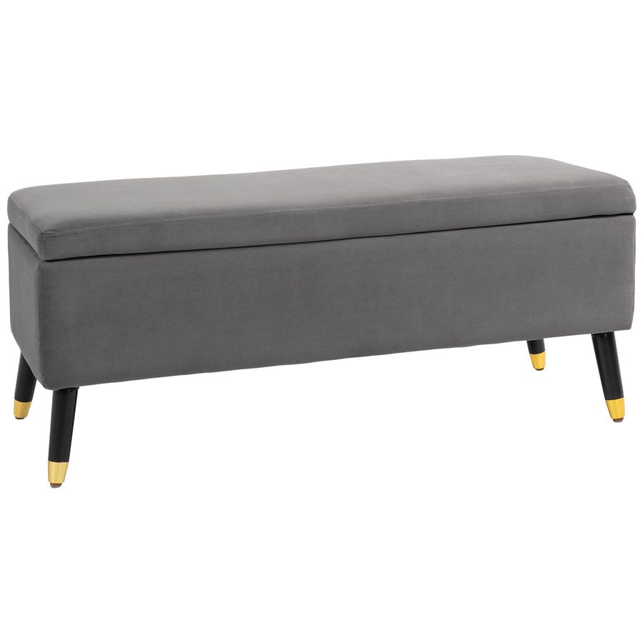 HOMCOM Sitzbank Polsterbank mit Stauraum Truhenbank aus Metall und Kautschukholz Kohlegrau 110 x 43 x 45 cm für Flur und Wohnzimmer   Aosom.de von HOMCOM