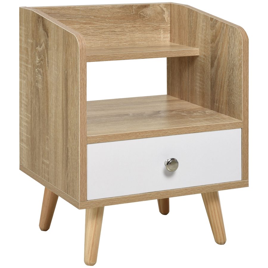 HOMCOM Nachttisch mit Schublade und Regal, Erhöhter Nachtschrank, Nachtkommode, Massivholz 37 x 30 x 48 cm   Aosom von HOMCOM