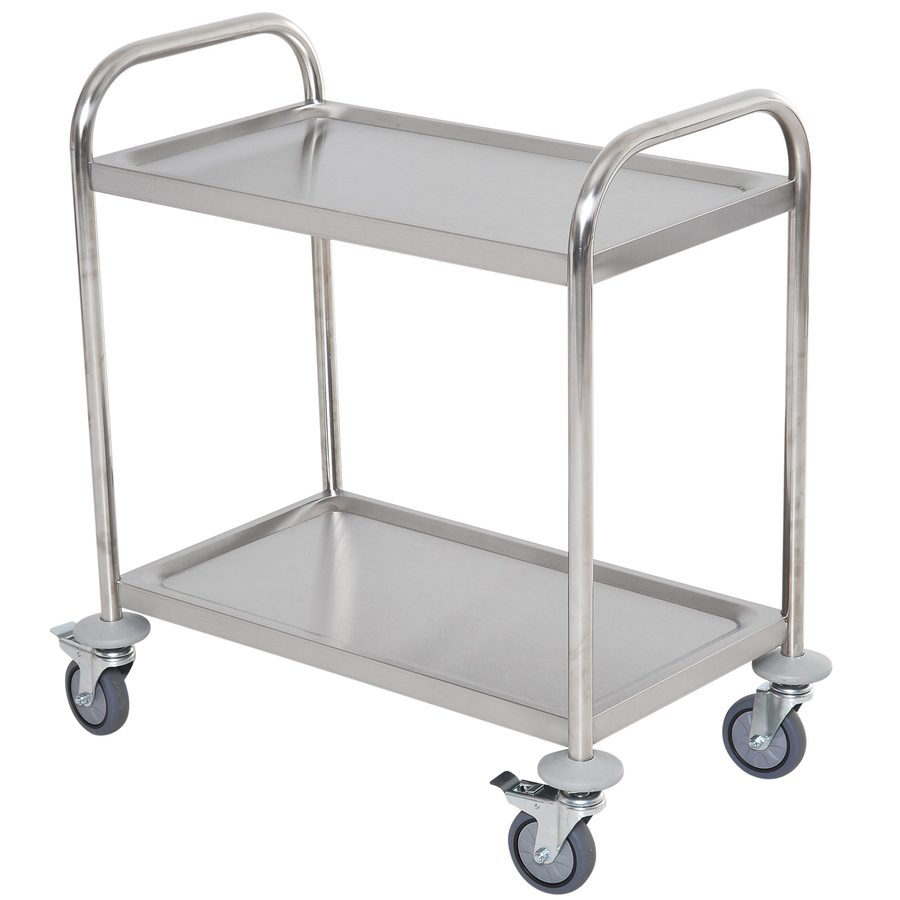 HOMCOM Servierwagen Küchenwagen mit Rollen 2 Regale 71L x 41B x 81H cm aus verchromtem Edelstahl   Aosom von HOMCOM